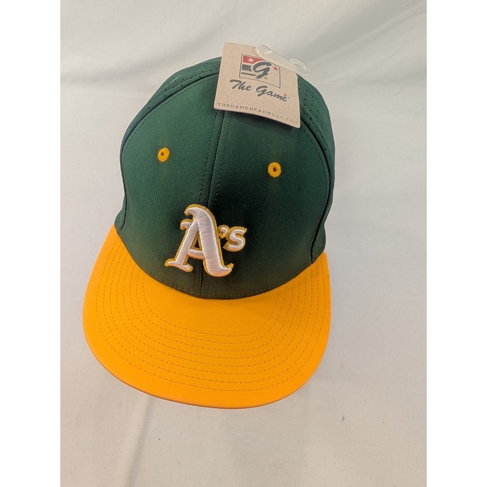 VTG 90s Athletics Oakland The Game Big Logo Hat Fitted MLB Green Nwt M 7.5